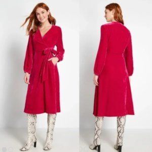 Emily and Fin Luna Wrap Dress in Fuchsia Velvet